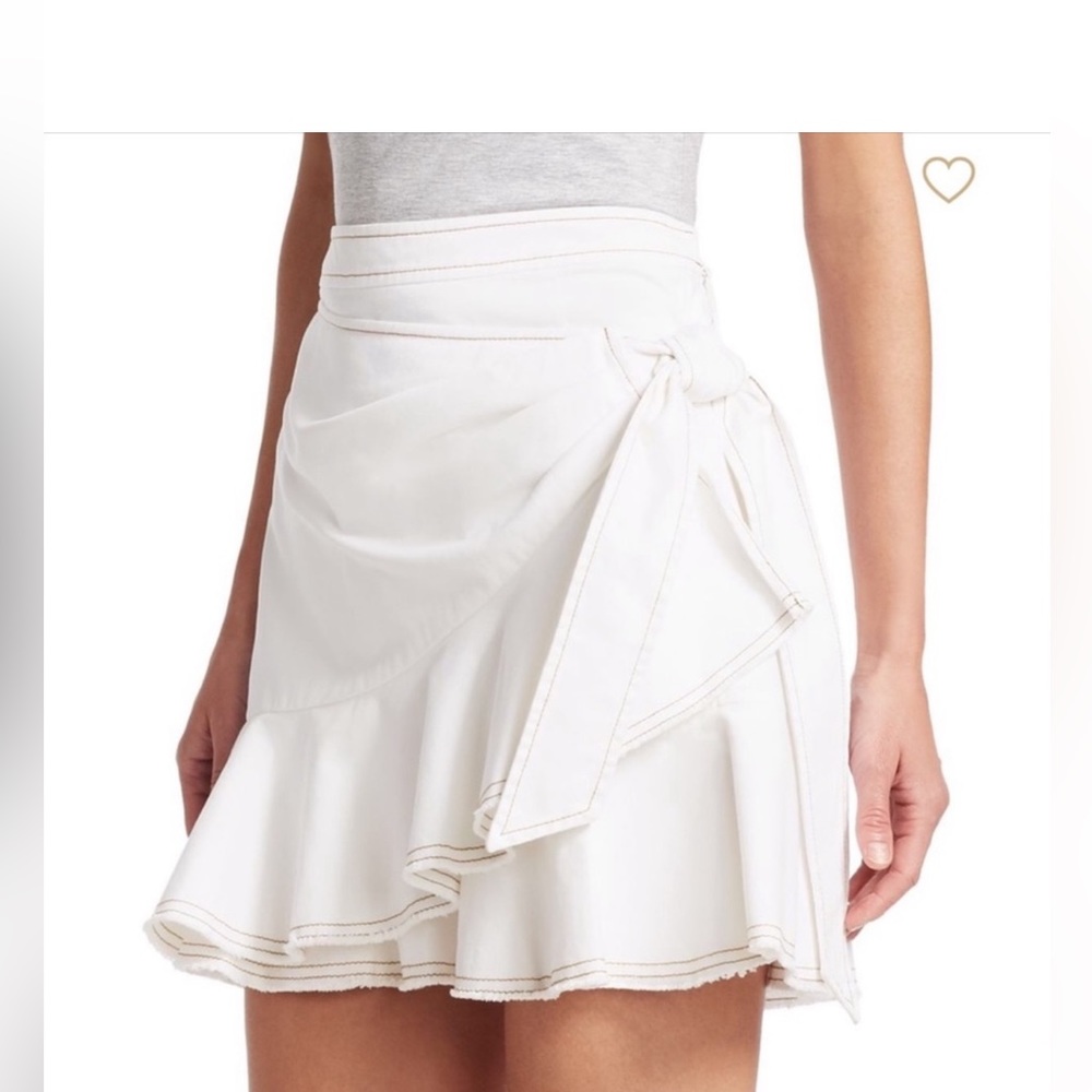 cinq a sept White Wrap Ruffle Mini Skirt with Side Tie